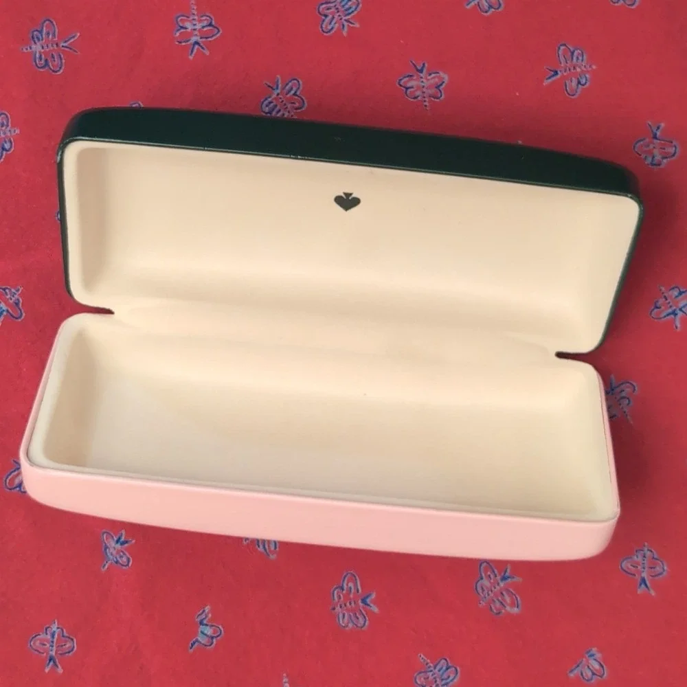 kate spade new york Eyeglass Case Pink Green Hard Shell Flip Top Women Medium